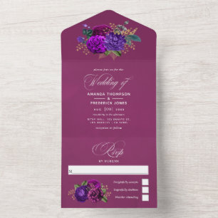 Invitation Tout En Un Royal Purple et Mariage d'or en une seule invitati