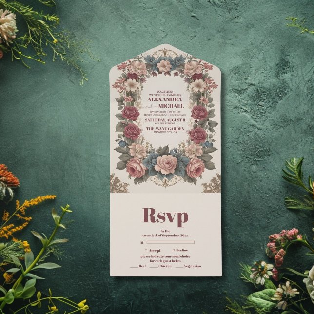 Invitation Tout En Un Royal Victorian Whimsical Floral Mariage (Créateur téléchargé)