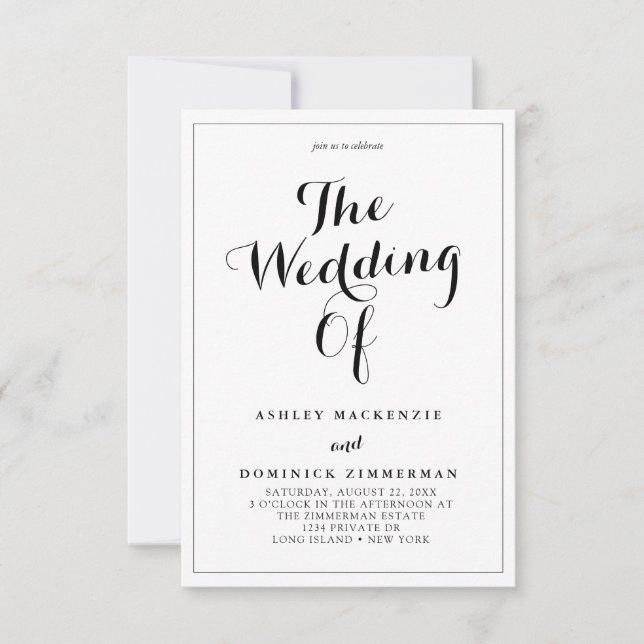 Invitation Tout en un RSVP Elegant minimaliste Mariage (Devant)