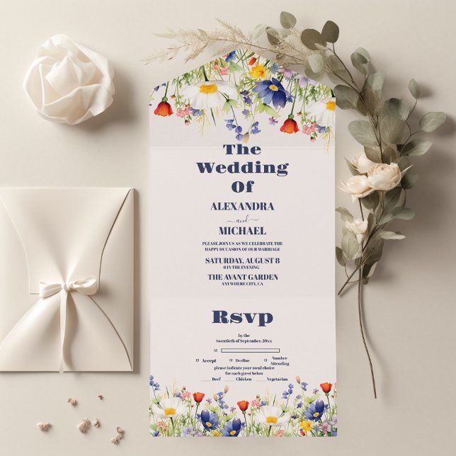 Invitation Tout En Un RSVP Fleur sauvage Mariage Rustique Floral (Créateur téléchargé)