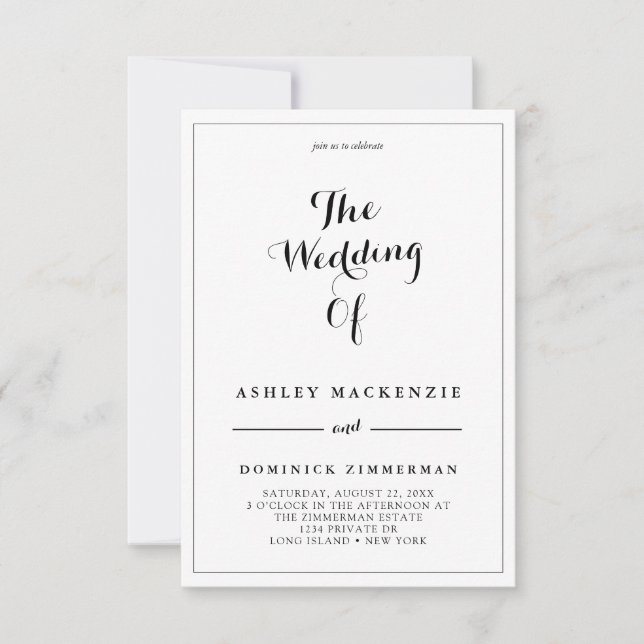 Invitation Tout en un RSVP simple Mariage contemporain (Devant)