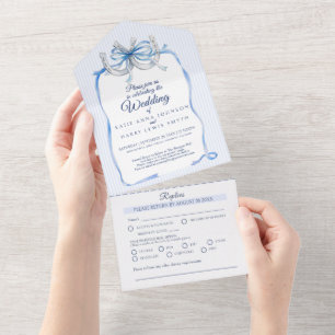 Invitation Tout En Un Ruban bleu de mariage et fers à cheval 