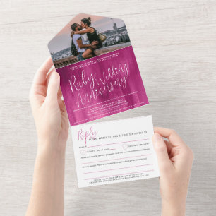 Invitation Tout En Un Ruby Mariage 40e option de demande de musique phot