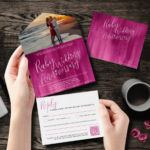 Invitation Tout En Un Ruby Mariage 40ème photo code QR option RSVP
