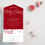 Invitation Tout En Un Ruby Red White 40th Wedding Anniversary<br><div class="desc">Elegant all in one 40th wedding anniversary invitation with elegant white fonts against ruby red. One of the fonts features elegant swirls.</div>