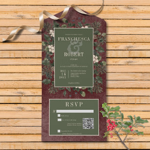 Invitation Tout En Un Russe Berries d'hiver & Pine Bourgogne Code QR