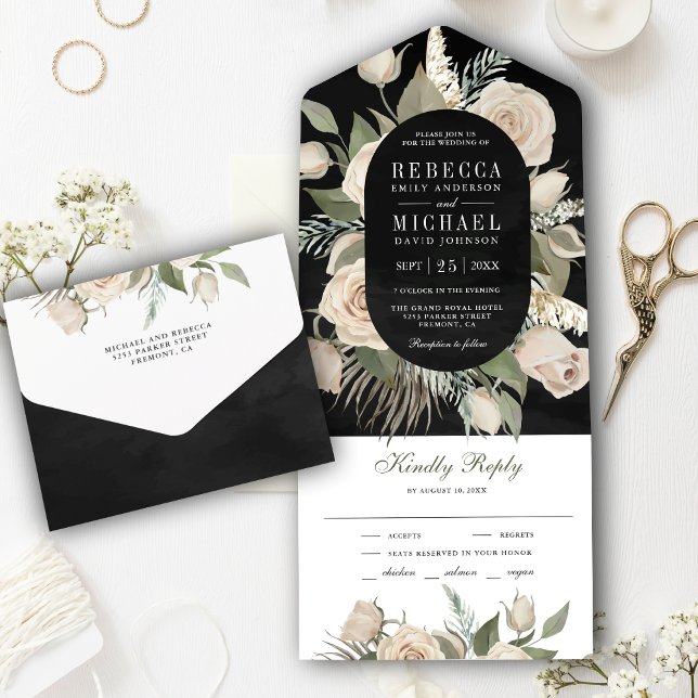 Invitation Tout En Un Russe Boho Ivory Rose Sage Green Black Mariage (Créateur téléchargé)