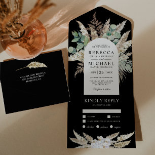 Invitation Tout En Un Russe Boho Pampas Eucalyptus Arch Mariage noir