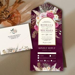Invitation Tout En Un Russe Boho Plum Floral Bouquet Arch Mariage