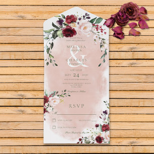 Invitation Tout En Un Russe Bourgogne & Roses Roses Roses Roses Roses Ro