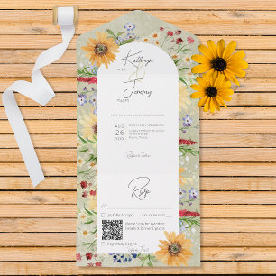 Invitation Tout En Un Russe Fleur sauvage d'été Sunflower Sage QR Code