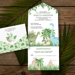 Invitation Tout En Un Russe Jungle Aquarelle Cute Dinosaur Baby shower