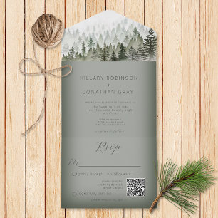 Invitation Tout En Un Russe Mountain Mist Forest Green QR Code