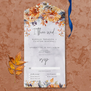 Invitation Tout En Un Russe rouille & Navy Automne Dîner Floral