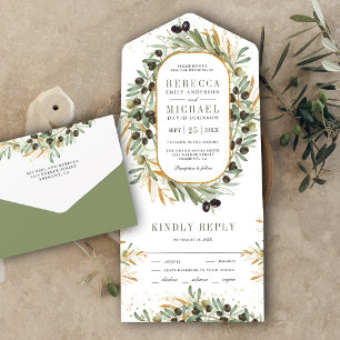 Invitation Tout En Un Russe Sage Green Gold Feuille d'olive