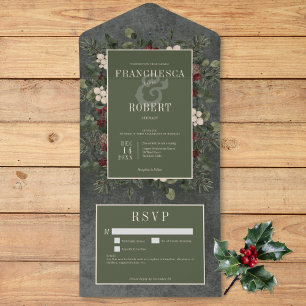 Invitation Tout En Un Russe Winter Berries & Pine Black Détails