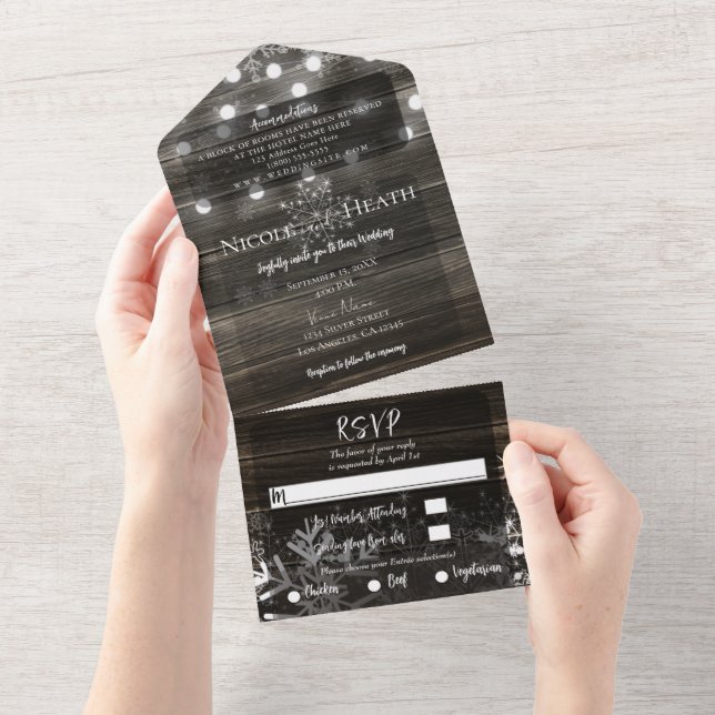 Invitation Tout En Un Russe Winter Wonderland Snowflakes Mariage (Déchirure)