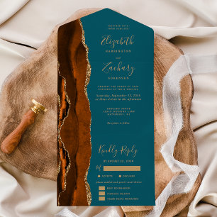 Invitation Tout En Un Rust Or Agate Bleu Canard Options De Repas Mariage