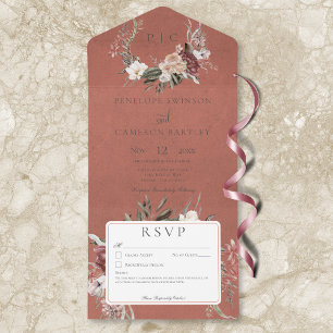 Invitation Tout En Un Rust Vintage Floral Wreath Pas de dîner
