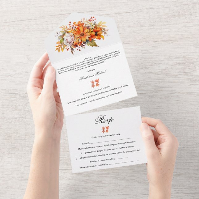 Invitation Tout En Un Rustic Automne Mariage Floral (Déchirure)