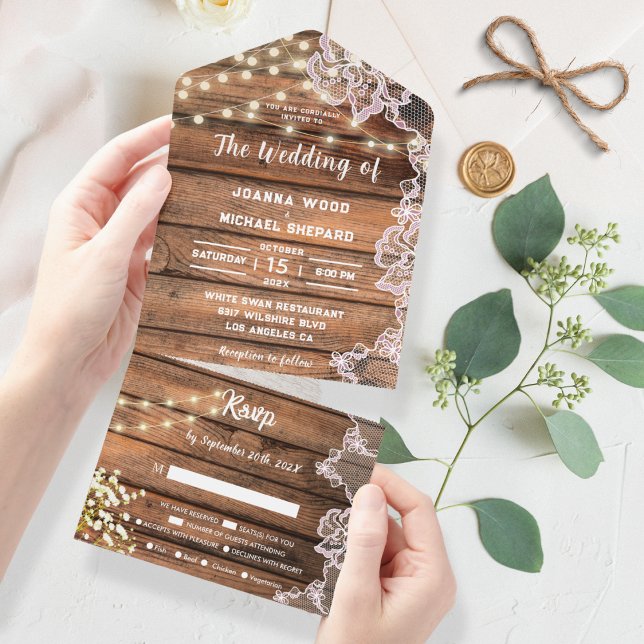 Invitation Tout En Un Rustic Baby's Breath String Mariage dentelle (Créateur téléchargé)