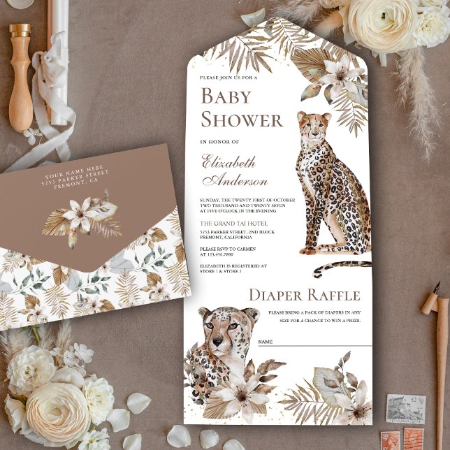 Invitation Tout En Un Rustic Boho Wild Safari Baby shower Leopard (Créateur téléchargé)