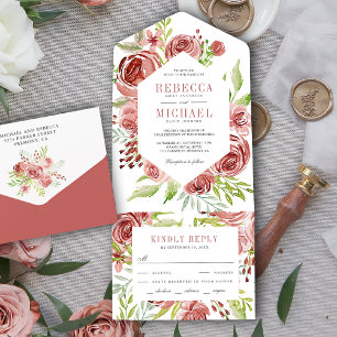 Invitation Tout En Un Rustic Cinnamon Rose Dusky Pink Floral Wedding