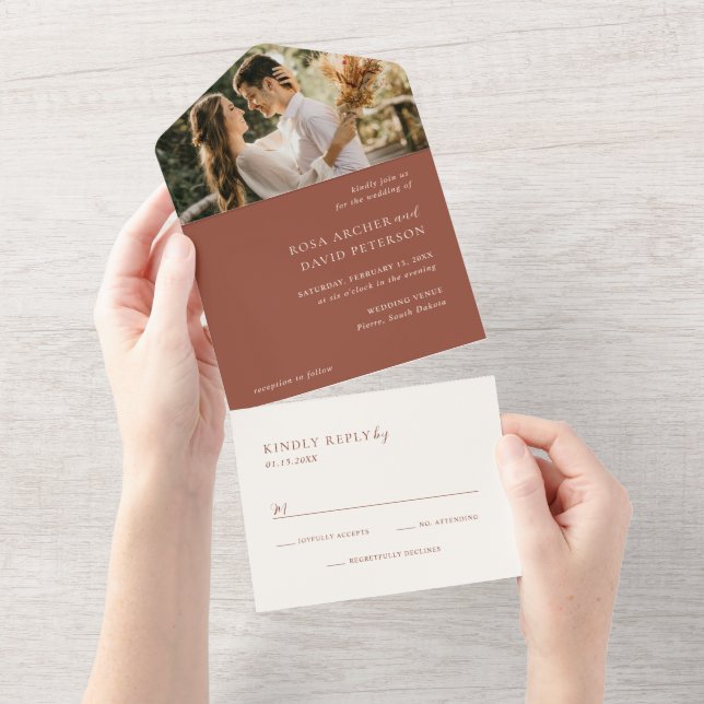 Invitation Tout En Un Rustic Copper Photo Editorial Modern Wedding (Déchirure)