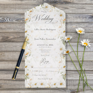 Invitation Tout En Un Rustic Country Daisy Floral Pas de Dîner