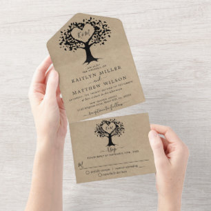 Invitation Tout En Un Rustic Country Kraft Monogram Mariage d'arbre card