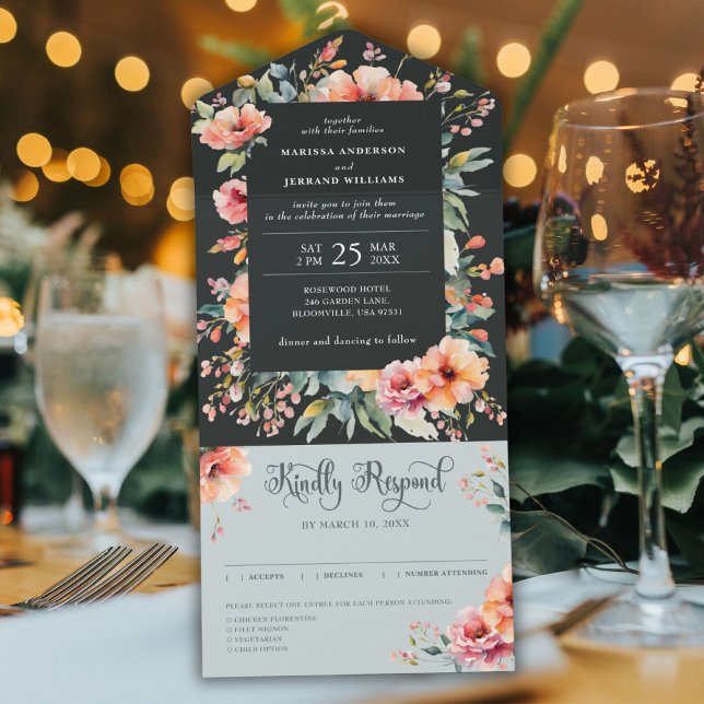 Invitation Tout En Un Rustic Country Sage Vert Moderne Floral Mariage (Rustic Country Sage Green Modern Floral Wedding All In One Invitation)