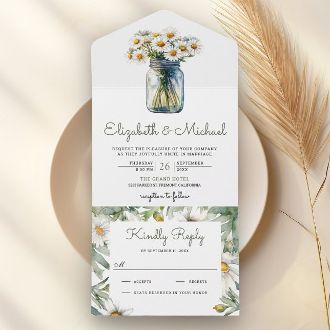 Invitation Tout En Un Rustic Daisies Floral Mason Jar Wedding (Créateur téléchargé)