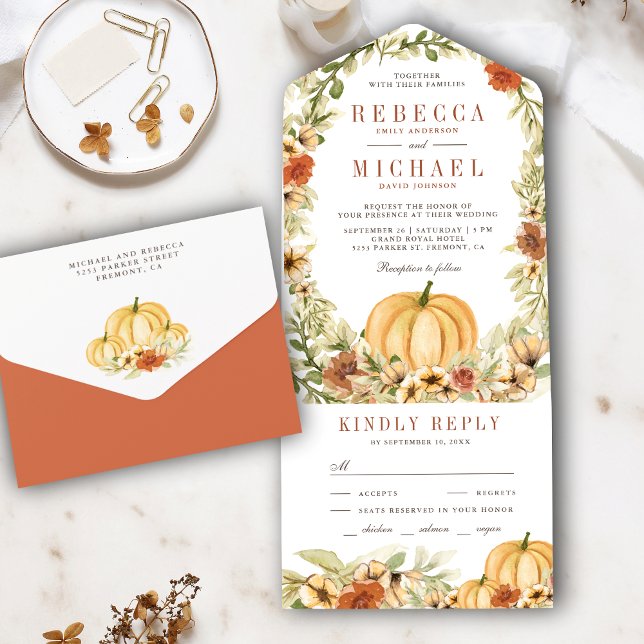 Invitation Tout En Un Rustic Earthy Floral Botanical Pumpkin Wedding (Créateur téléchargé)