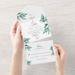 Invitation Tout En Un Rustic Emerald Green et Eucalyptus Mariage
