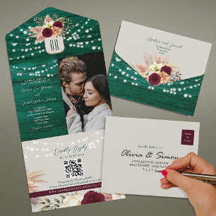 Invitation Tout En Un Rustic Emerald Green Mariage
