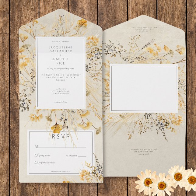 Invitation Tout En Un Rustic Fall Fields Fleur sauvage Pas de dîner (Rustic Fall Fields Wildflower No Dinner All In One Invitation)