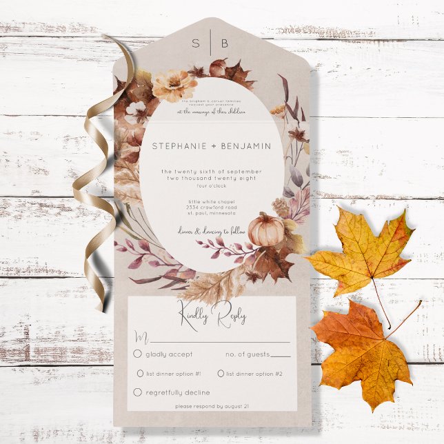 Invitation Tout En Un Rustic Fall Floral & Dîner Feuille (Créateur téléchargé)