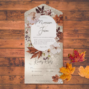 Invitation Tout En Un Rustic Fall Neutral Wreath Or Pas de dîner