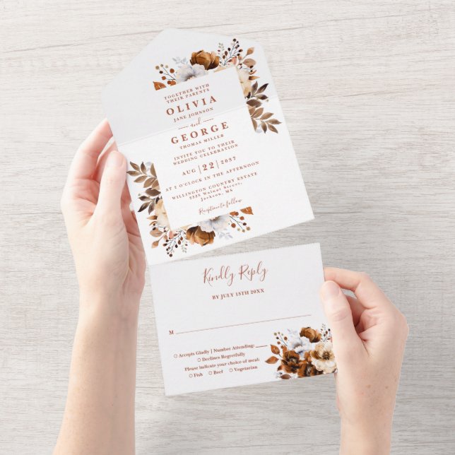 Invitation Tout En Un Rustic Fall Terracotta Moderne Floral Mariage (Déchirure)