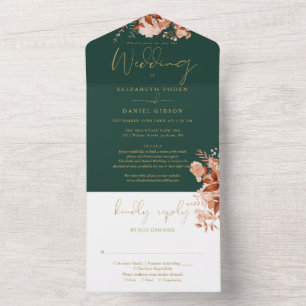 Invitation Tout En Un Rustic Floral Emerald Gold Détails Mariage RSVP