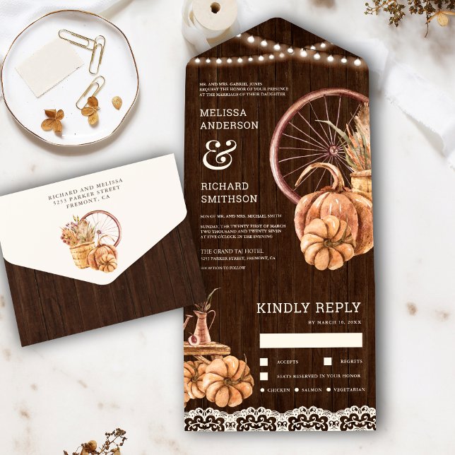 Invitation Tout En Un Rustic Grange Bois Automne Boho Boho Citrouille Ma (Créateur téléchargé)