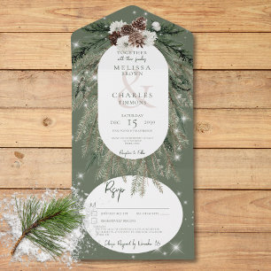 Invitation Tout En Un Rustic Green Pine Winter Sparkings Détails