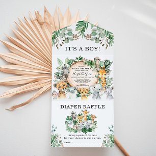 Invitation Tout En Un Rustic Jungle Safari Animaux Garçon Baby shower
