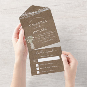 Invitation Tout En Un Rustic Kraft Farmhouse Baby's Breath Mariage