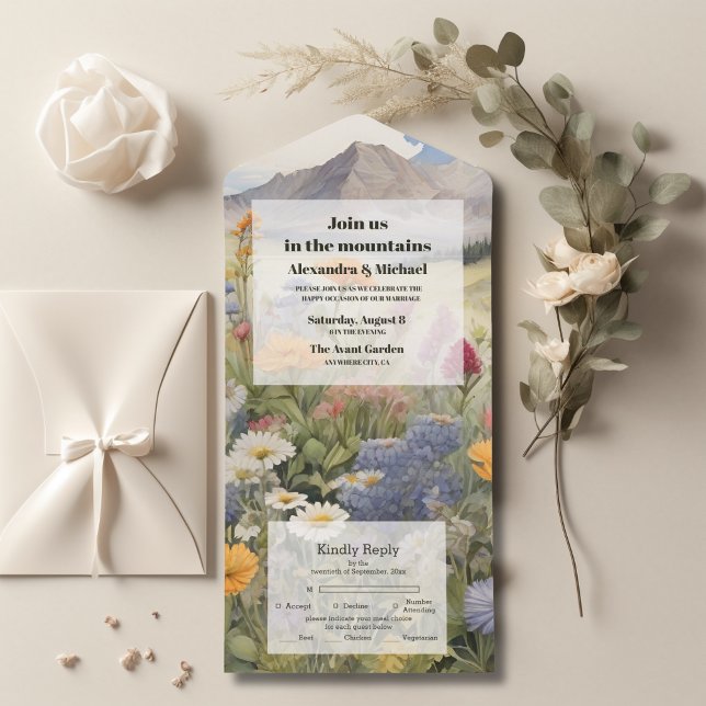 Invitation Tout En Un Rustic Mountain Forest Evergreen Tree Wedding (Créateur téléchargé)