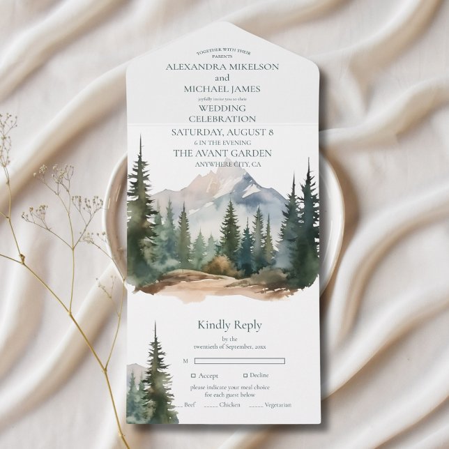 Invitation Tout En Un Rustic Mountain Forest Evergreen Tree Wedding (Créateur téléchargé)