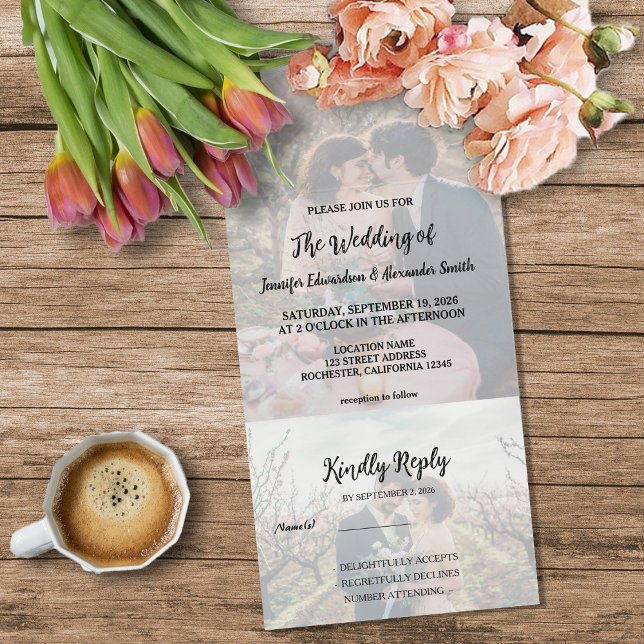 Invitation Tout En Un Rustic photo elegant country Wedding (Rustic photo elegant country Wedding All In One Invitation. For your rustic country wedding.)