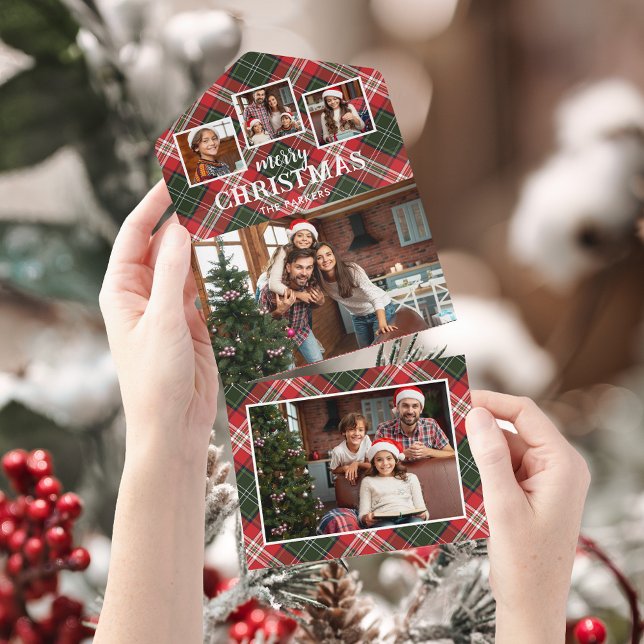Invitation Tout En Un Rustic Red/Green Plaid Merry Christmas 4-Photo (Créateur téléchargé)