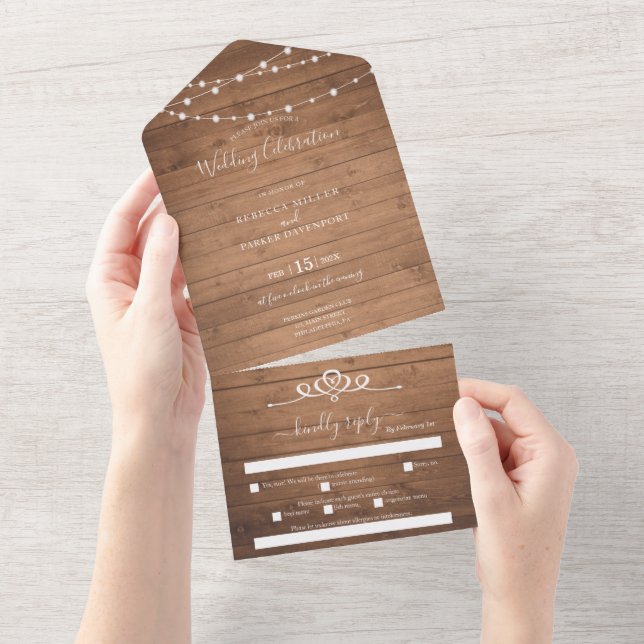 Invitation Tout En Un Rustic String allume le Mariage tout en un (Déchirure)