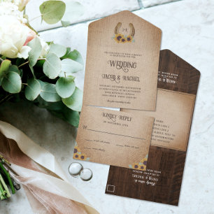 Invitation Tout En Un Rustic Western Horseshoe & Sunflowers Mariage